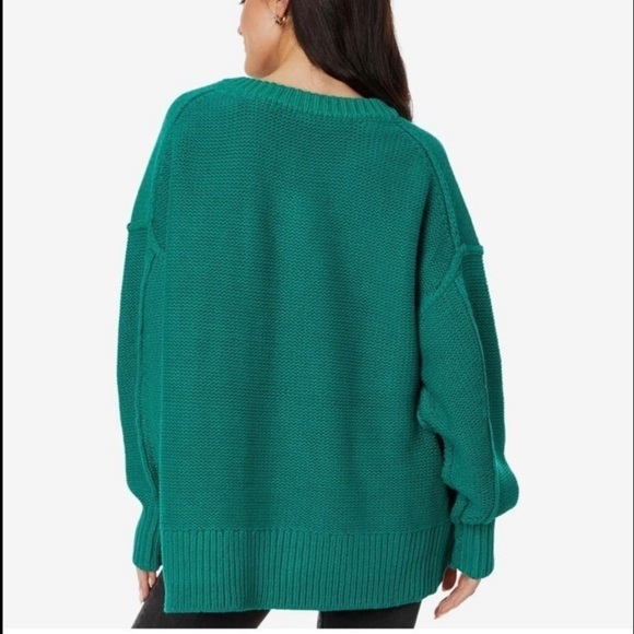 Free People Alli V-Neck  Slouchy Ribbed Trim Chunky knit Sweater Size M - Picture 4 of 16